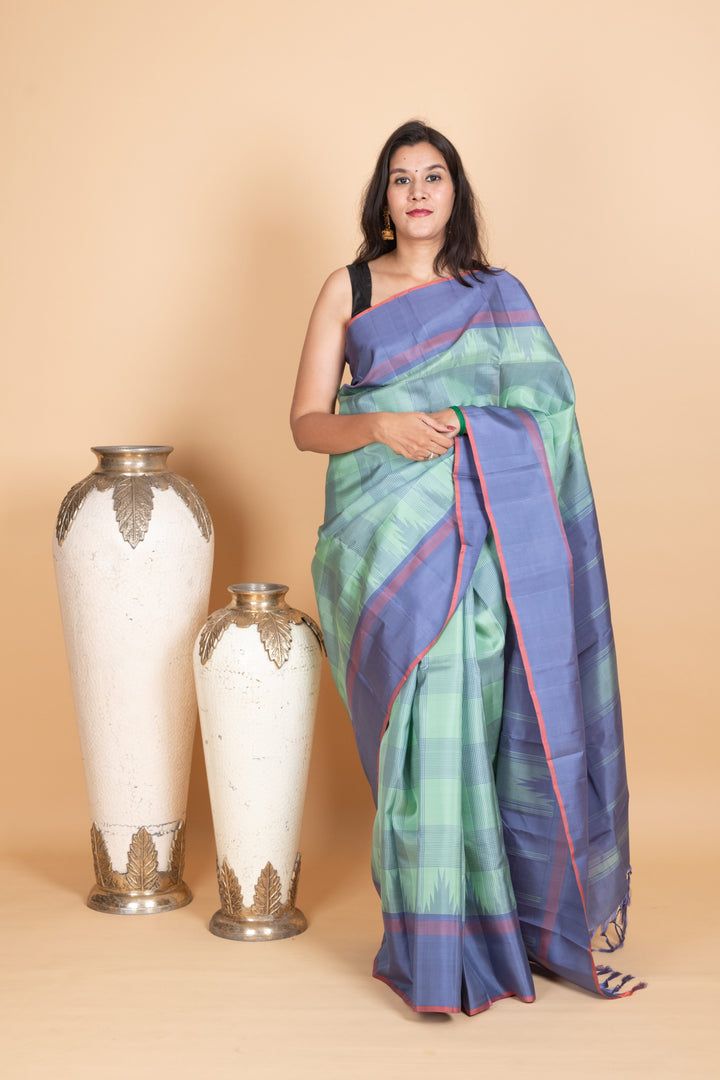 Mint Green and steel Blue Kanjivaram Pattu Saree