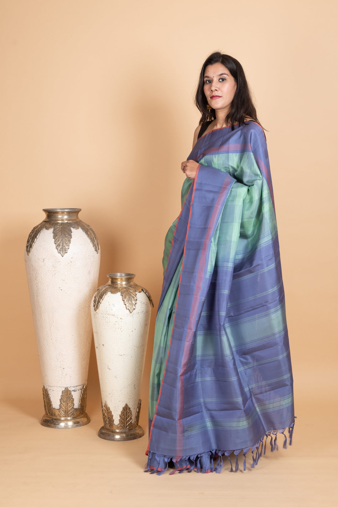 Mint Green and steel Blue Kanjivaram Pattu Saree