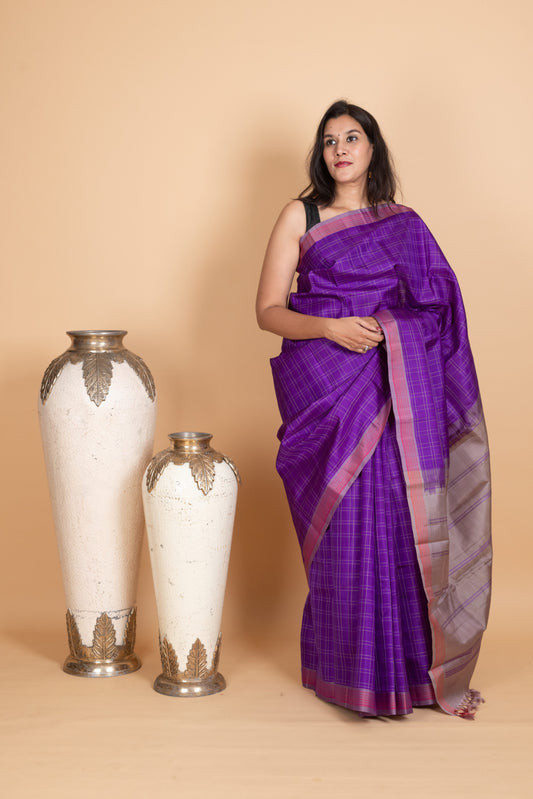 Violet and Cement Grey Zero Zeri Saree