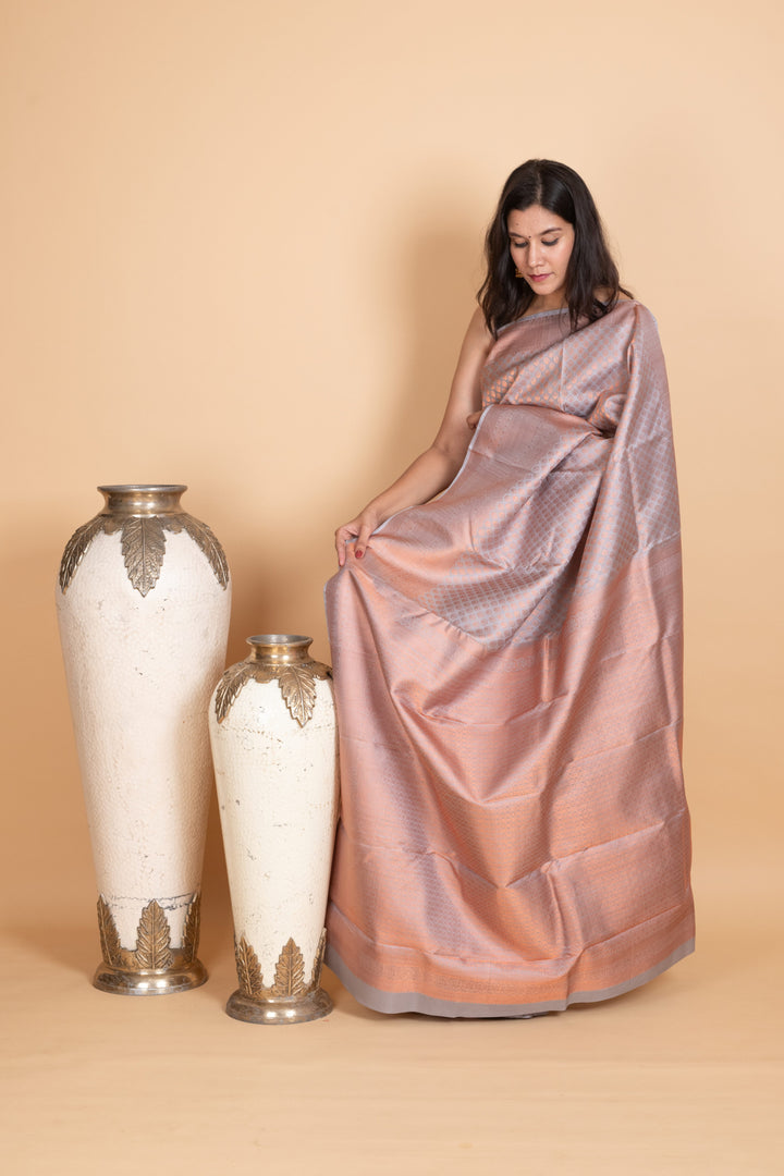 Cloud Grey Party Wear Silk Saree