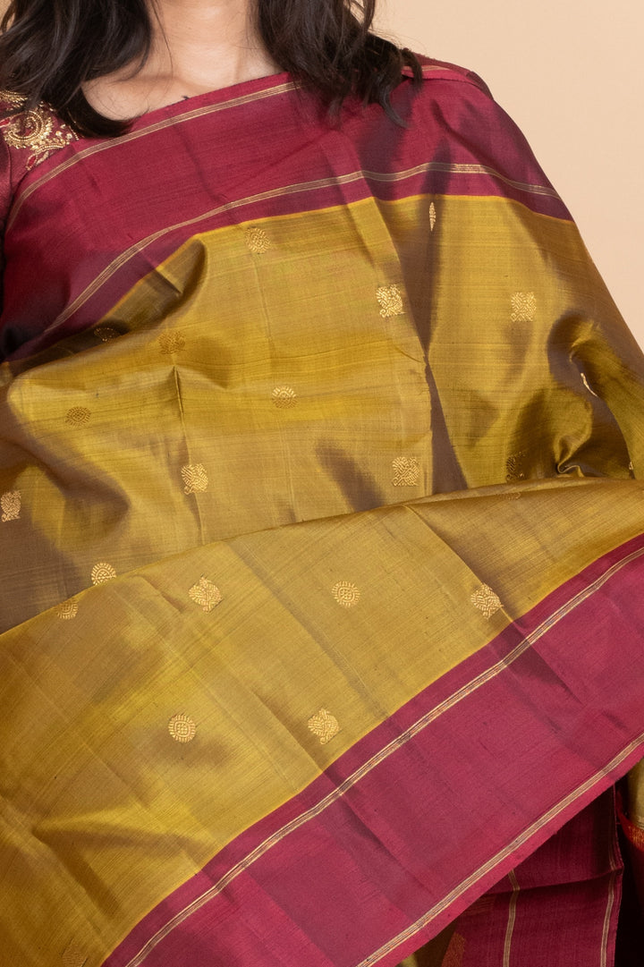 Golden Moss Green Pure Zari Silk Saree
