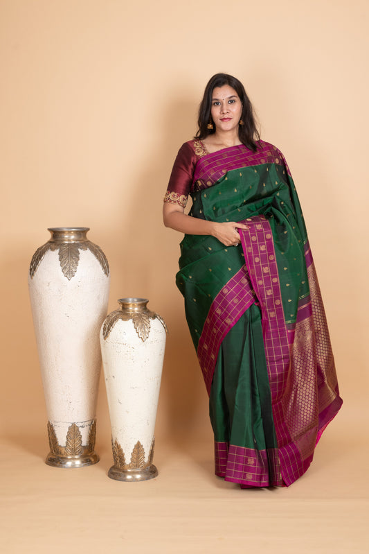 Britash Racing Green Pure Zari Kanjivaram Silk Saree)