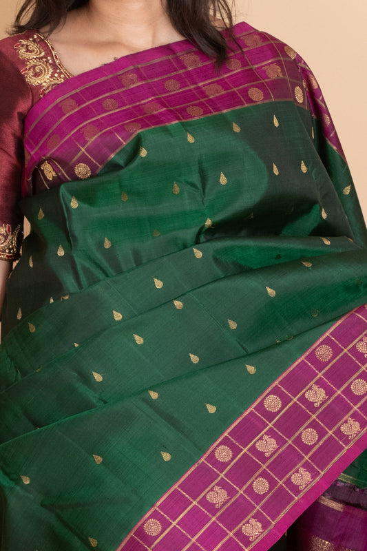 Britash Racing Green Pure Zari Kanjivaram Silk Saree)
