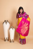 Tuscany Yellow Multi Colour Temple Broder Silk Saree