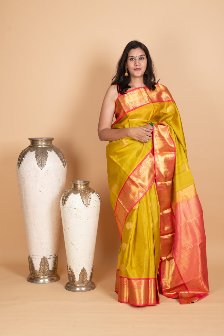 Lime Green Korvai Pure Silk Saree