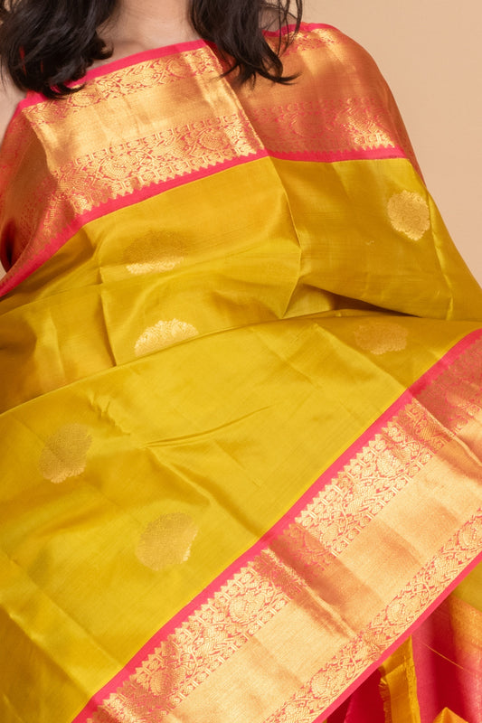 Lime Green Korvai Pure Silk Saree