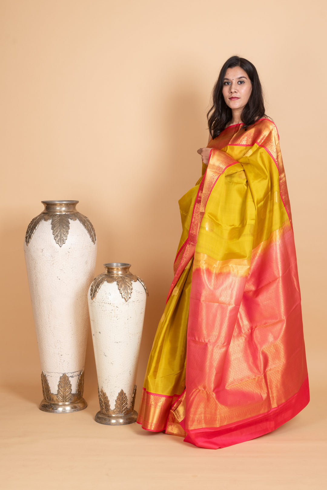 Lime Green Korvai Pure Silk Saree