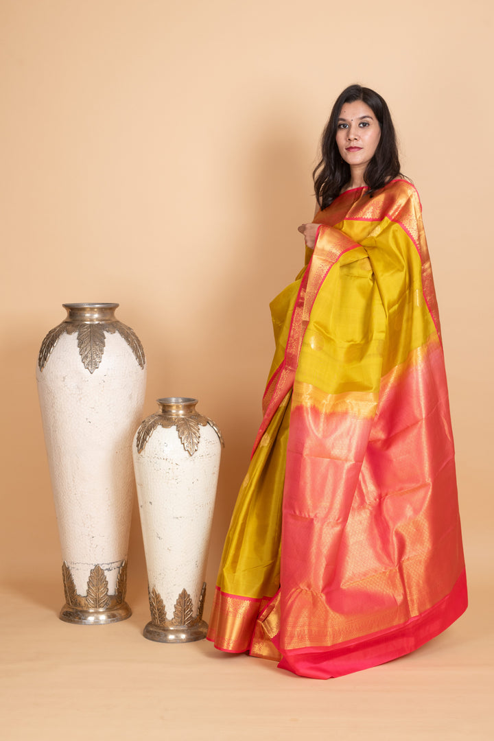 Lime Green Korvai Pure Silk Saree