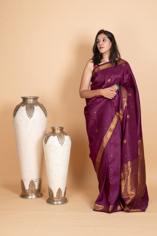 Eggplant Purple Pure Silk Saree