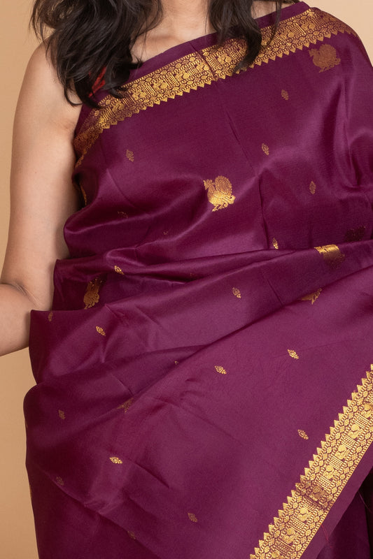 Eggplant Purple Pure Silk Saree