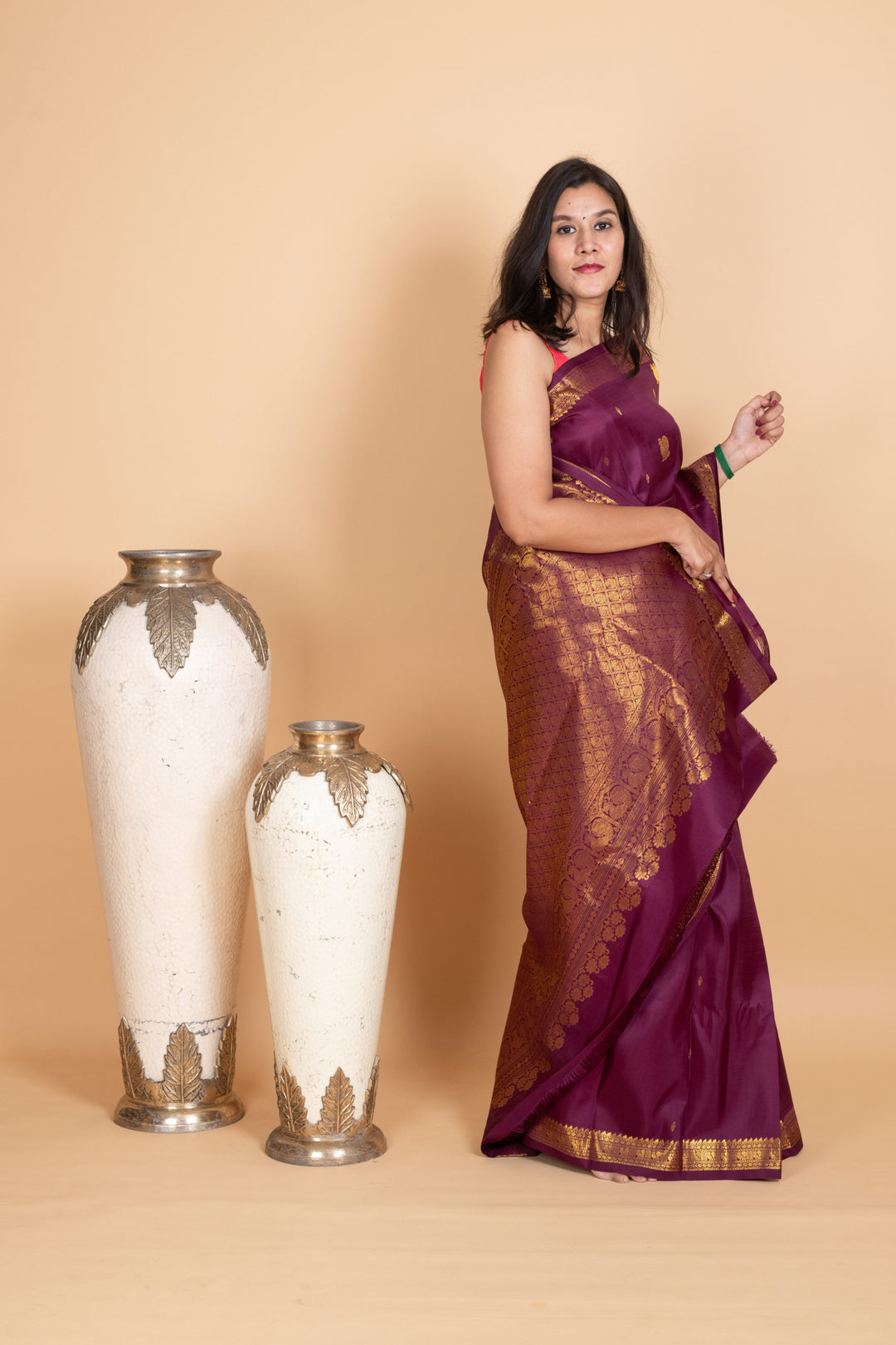 Eggplant Purple Pure Kanjivaram Silk Saree