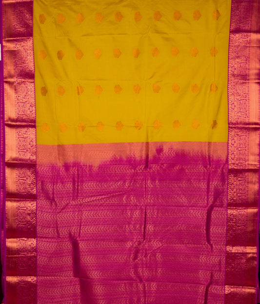 Yellow Pink Semi Silk Saree