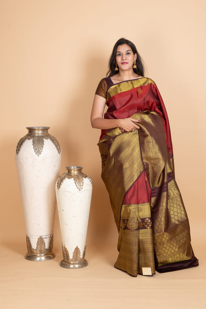 Rust Red Kanjivaram Silk Saree