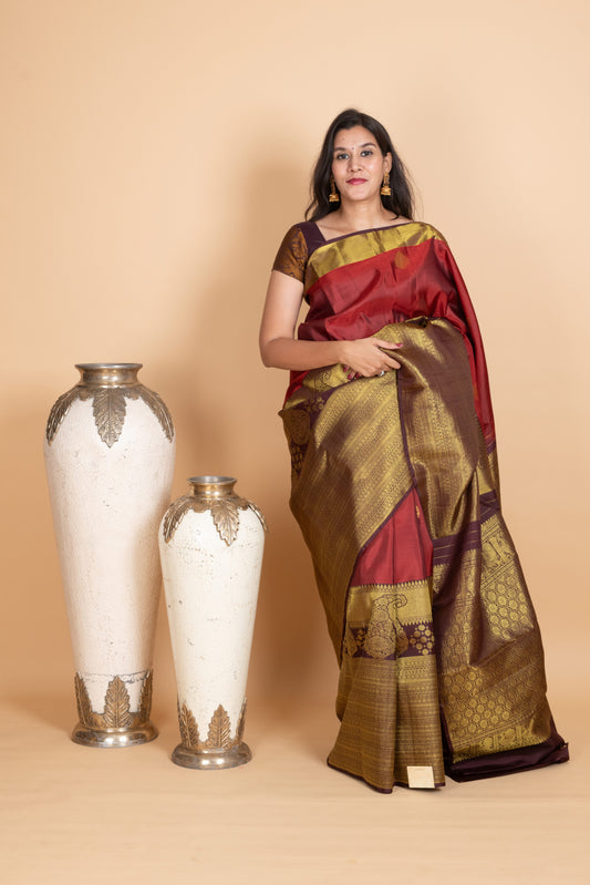 Rust Red Kanjivaram Silk Saree