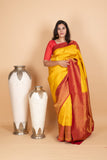 School Bus Yellow and Red Silk Saree
