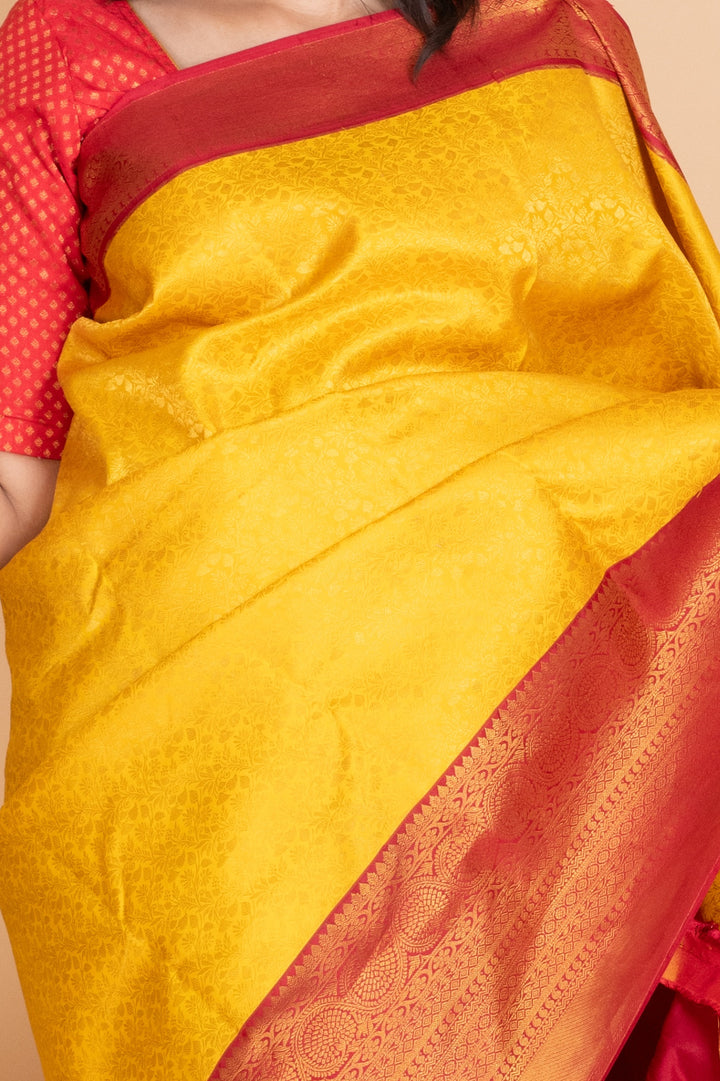 School Bus Yellow and Red Silk Saree