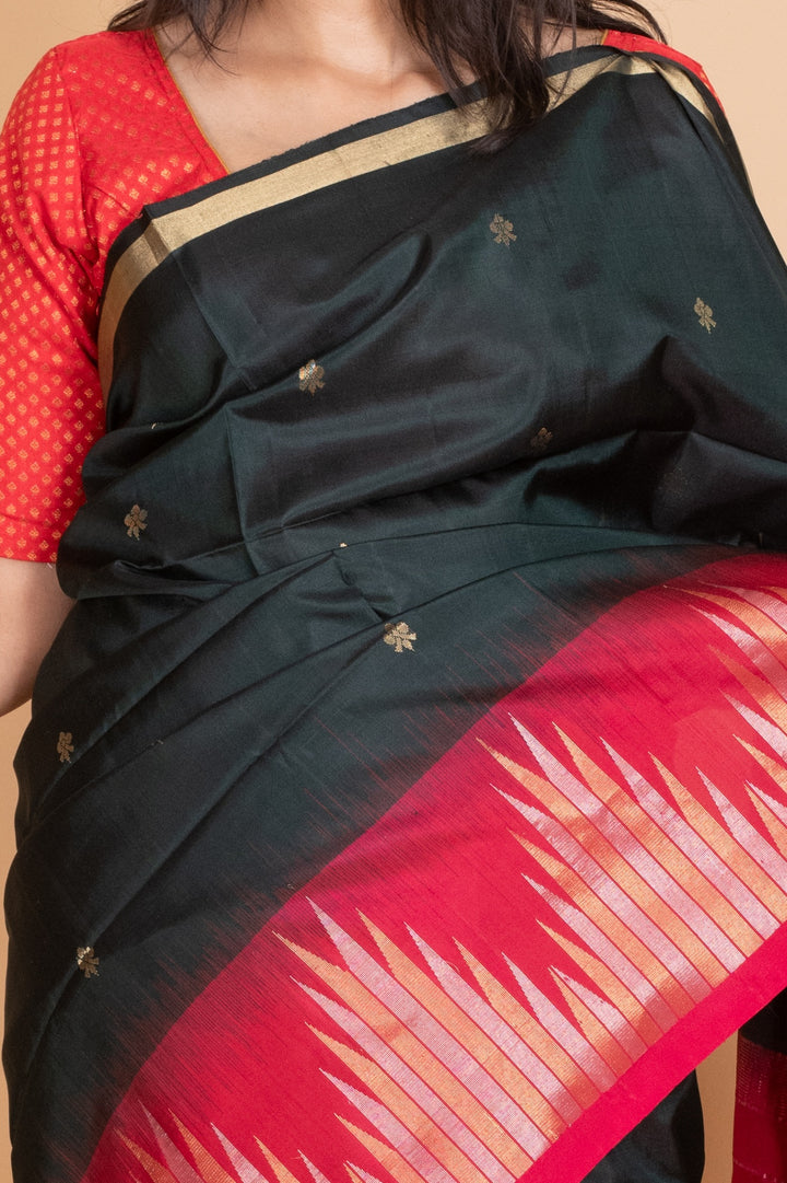 Sacramento Green and Crimson Red Pure Soft Silk Saree