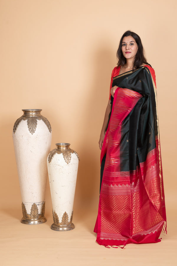 Sacramento Green and Crimson Red Pure Soft Silk Saree