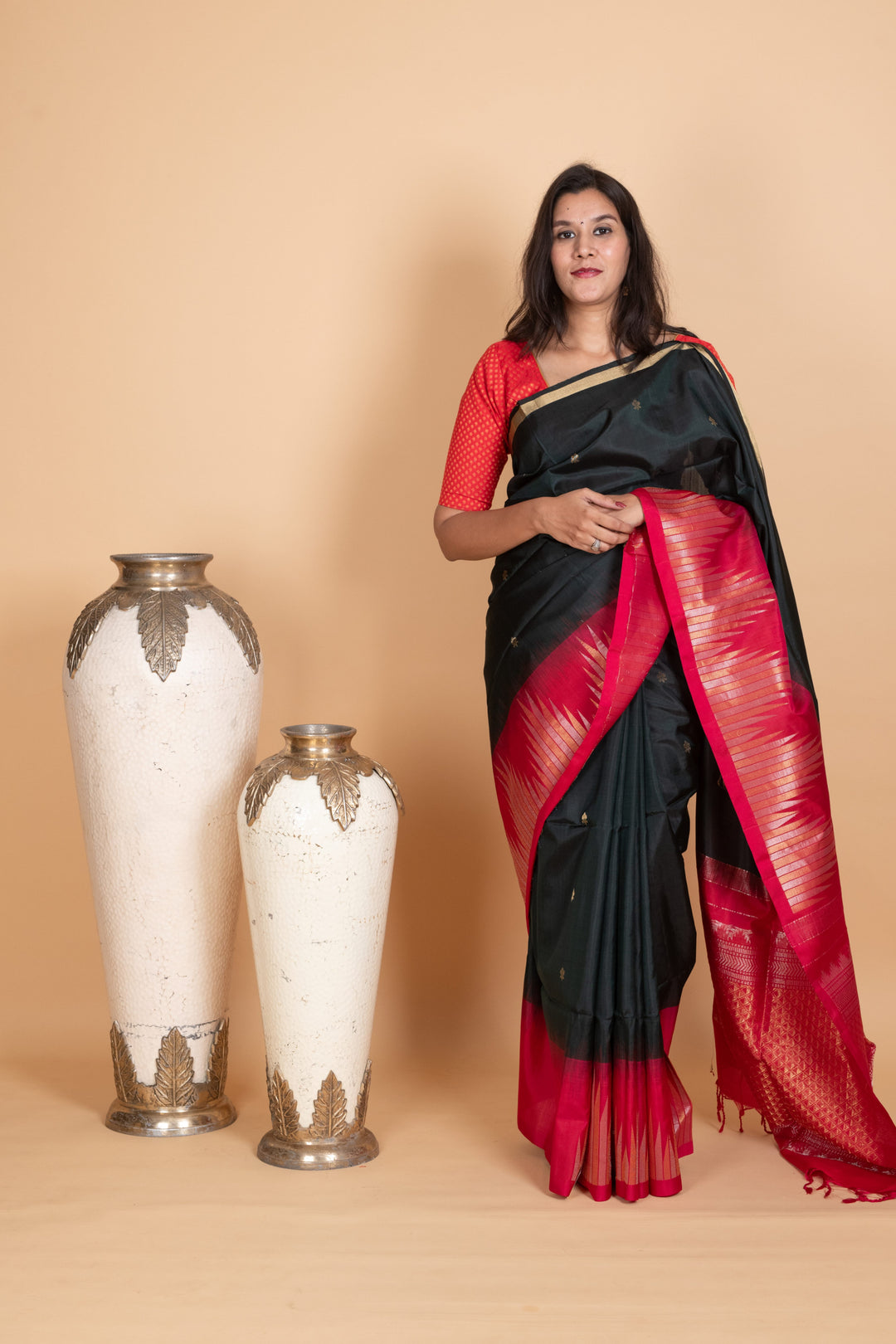 Sacramento Green and Crimson Red Pure Soft Silk Saree