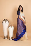 Egg Shell and Royal Blue Pure Kanjivaram Silk Saree