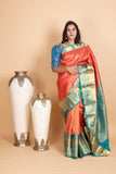 Dazzle Pink and Aqua Blue Pure Kanjivaram Silk Saree