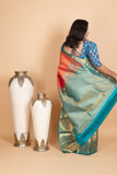 Dazzle Pink and Aqua Blue Pure Kanjivaram Silk Saree