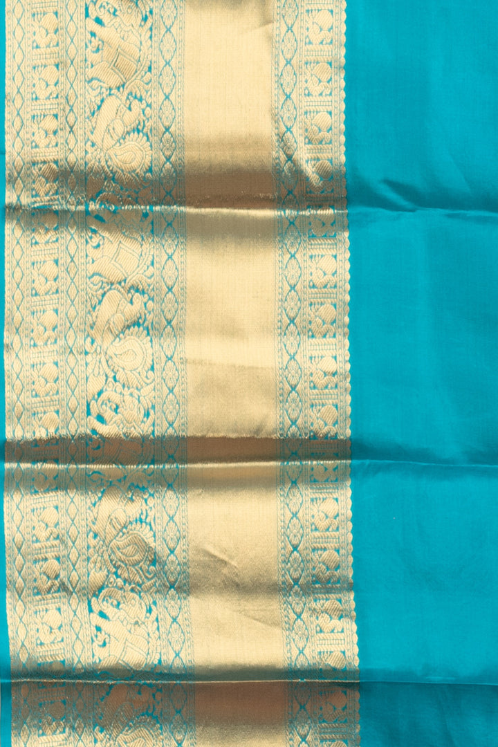 Dazzle Pink and Aqua Blue Pure Kanjivaram Silk Saree