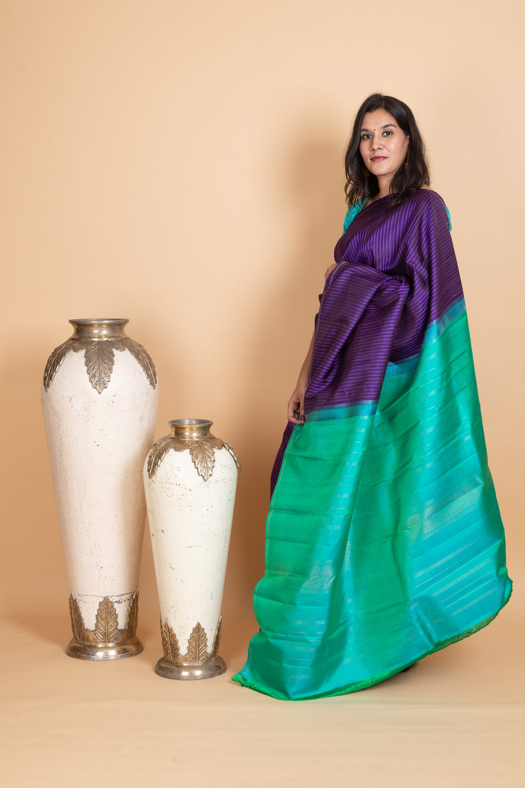 Berry Blue and Turquoise Blue Pure Kanjivaram Silk Saree