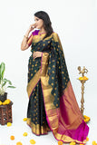 Green With Pink Silk Saree