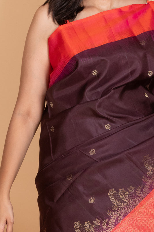 Wine Red Maroon and Raspberry Pink Pure Soft Silk Saree