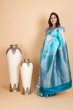 Sky Blue and Deep Sky Blue Pure Kanjivaram Silk Saree
