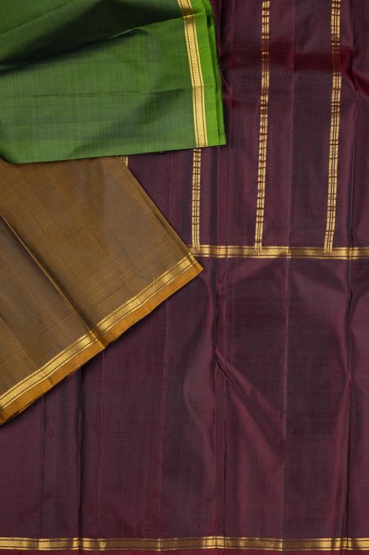 Green maroon and brown mubbagam silk saree