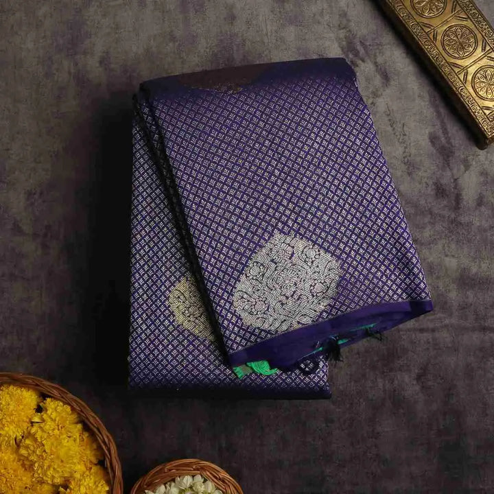 Royal Blue borderless brocade with zari butta saree