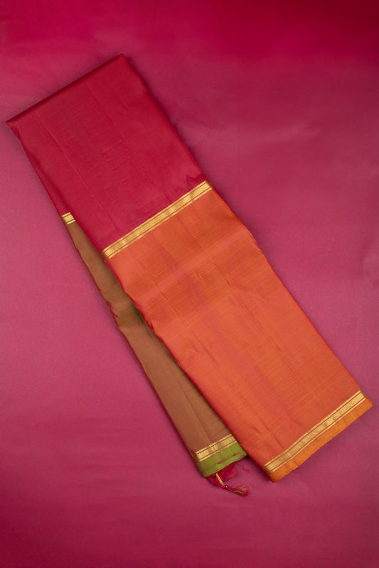 Red green and orange mubbagam silk saree