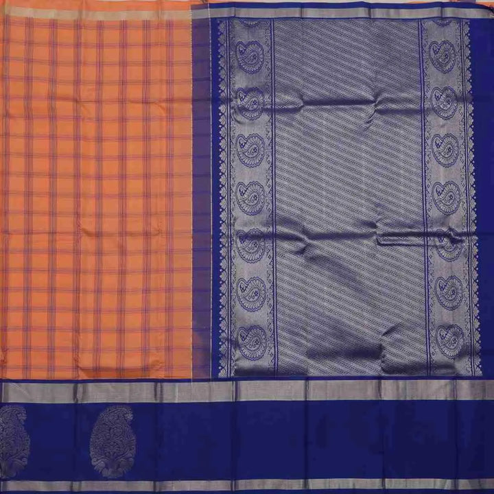 Peach with Royal Blue Border Silk Saree