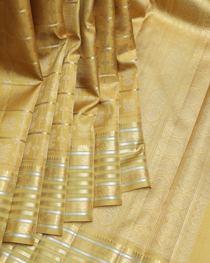 Yellow Cream  Kanjivaram Pure Zari Silk Saree