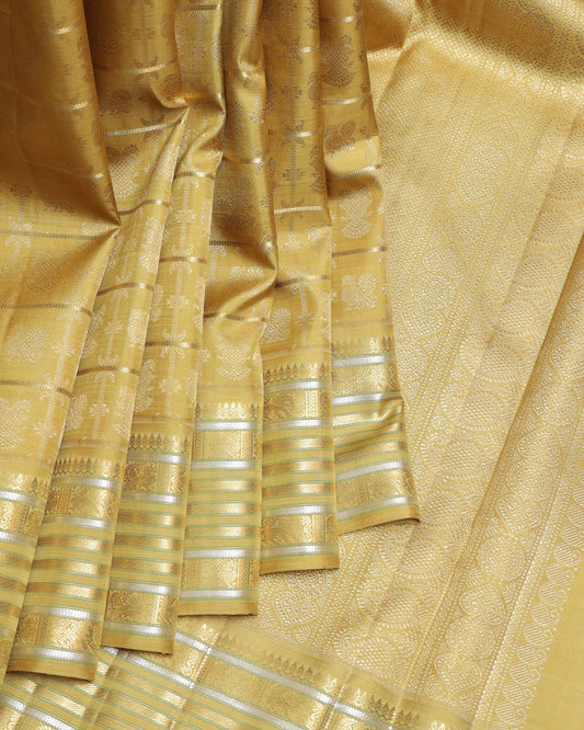 Yellow Cream  Kanjivaram Pure Zari Silk Saree