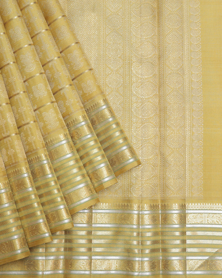 Yellow Cream  Kanjivaram Pure Zari Silk Saree