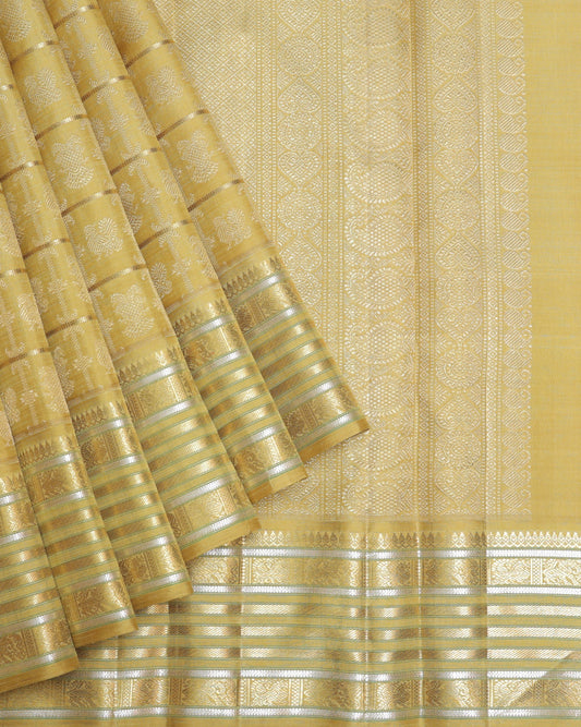 Yellow Cream  Kanjivaram Pure Zari Silk Saree