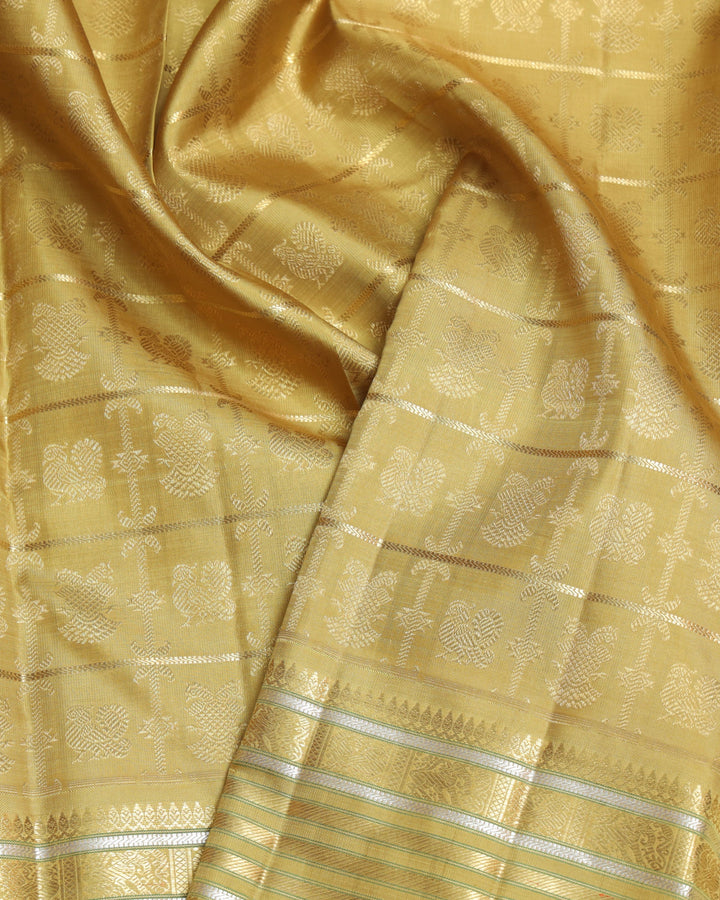 Yellow Cream  Kanjivaram Pure Zari Silk Saree