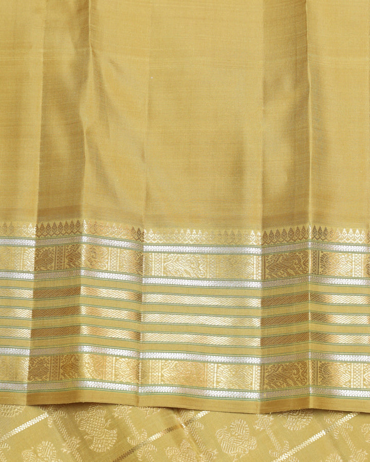 Yellow Cream  Kanjivaram Pure Zari Silk Saree