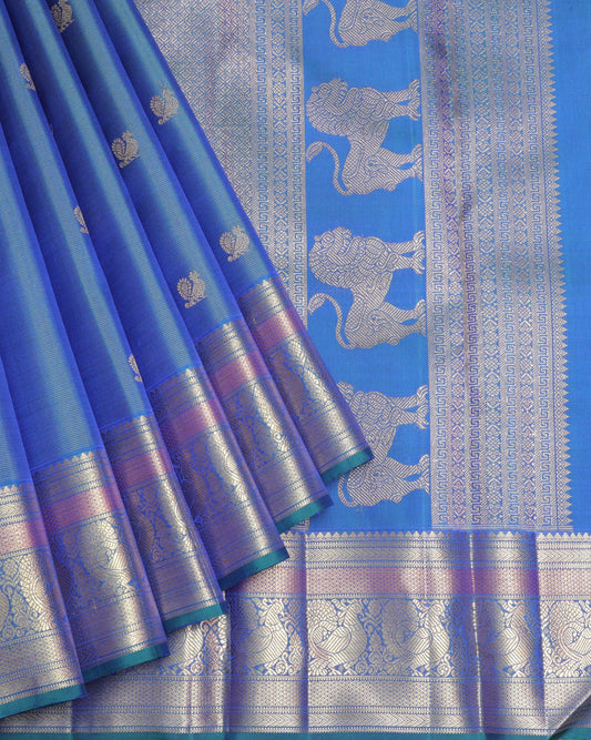 Peacock Blue  Kanjivaram Pure Zari Silk Saree