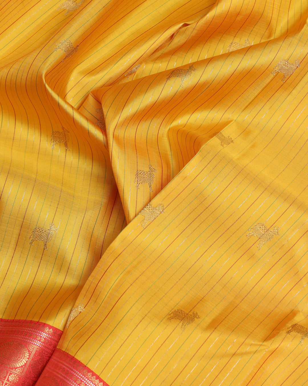 Canary Yellow and Pinkish Red  Kanjivaram Pure Zari Silk Saree