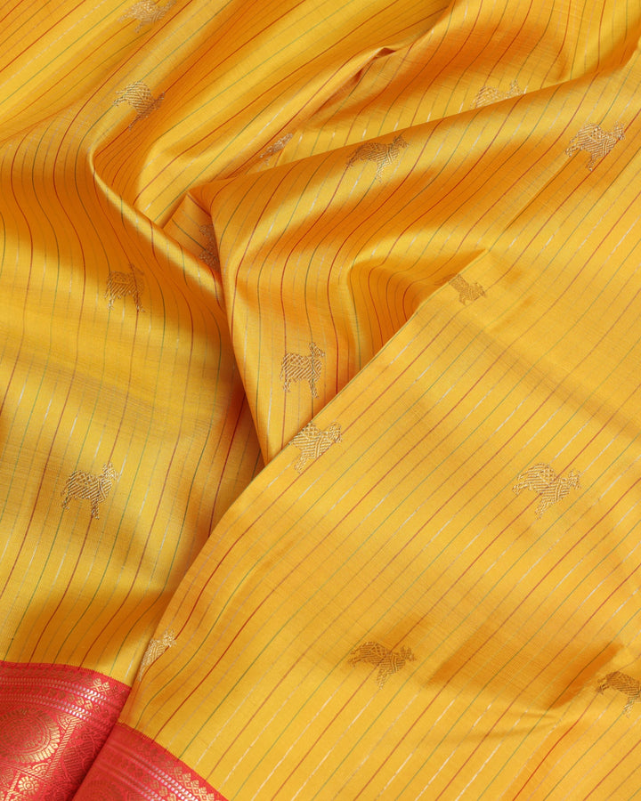 Canary Yellow and Pinkish Red  Kanjivaram Pure Zari Silk Saree
