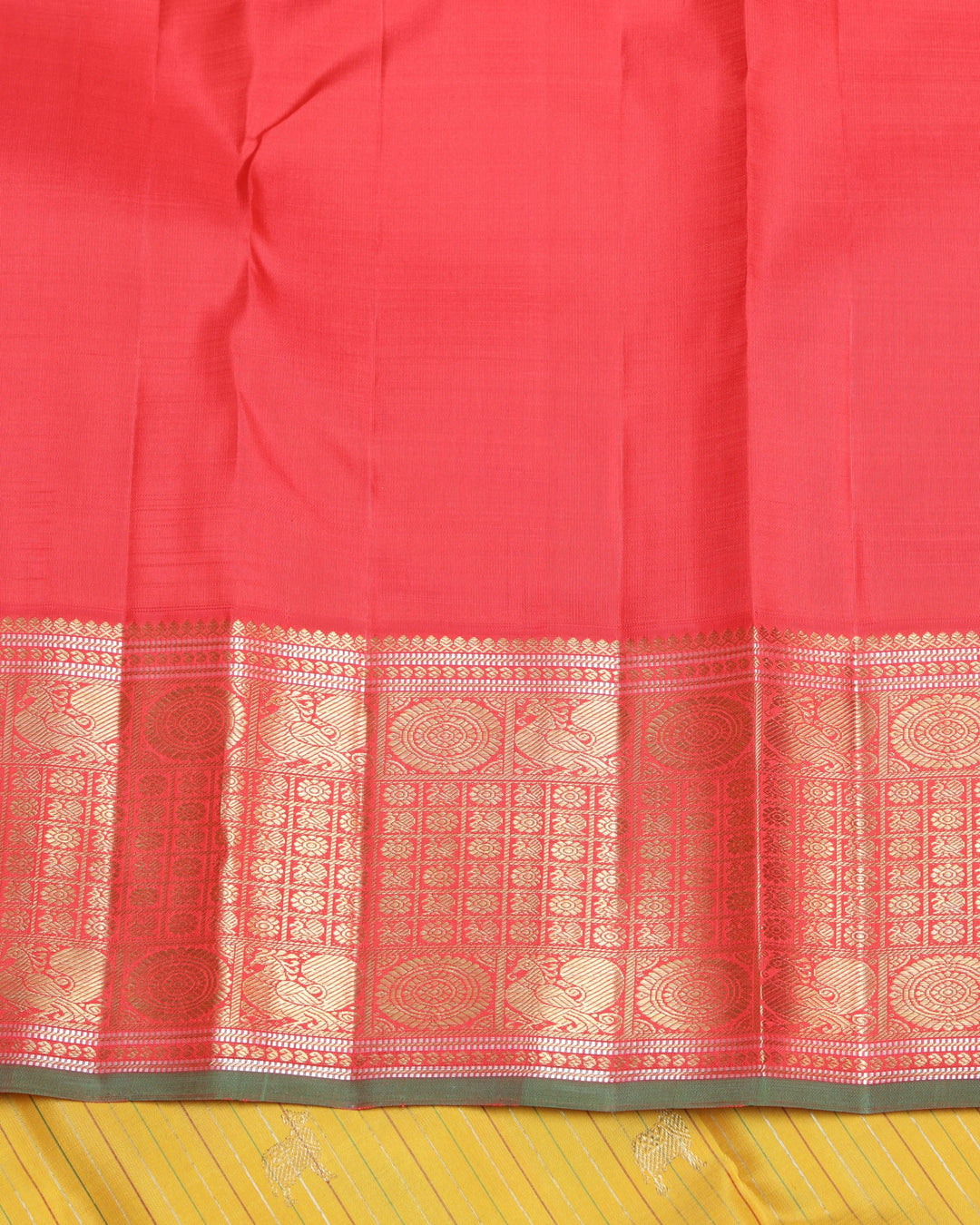 Canary Yellow and Pinkish Red  Kanjivaram Pure Zari Silk Saree