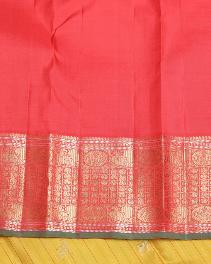 Canary Yellow and Pinkish Red  Kanjivaram Pure Zari Silk Saree