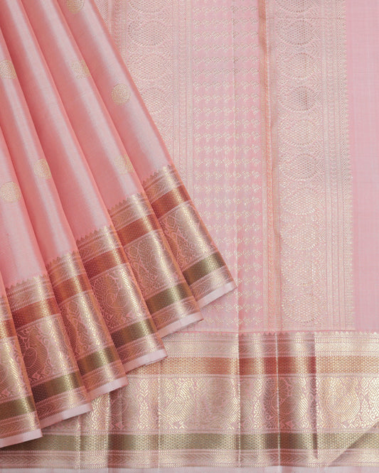 Salmon Pink  Kanjivaram Pure Zari Silk Saree