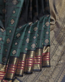 Green and Black  Kanjivaram Pure Zari Silk Saree
