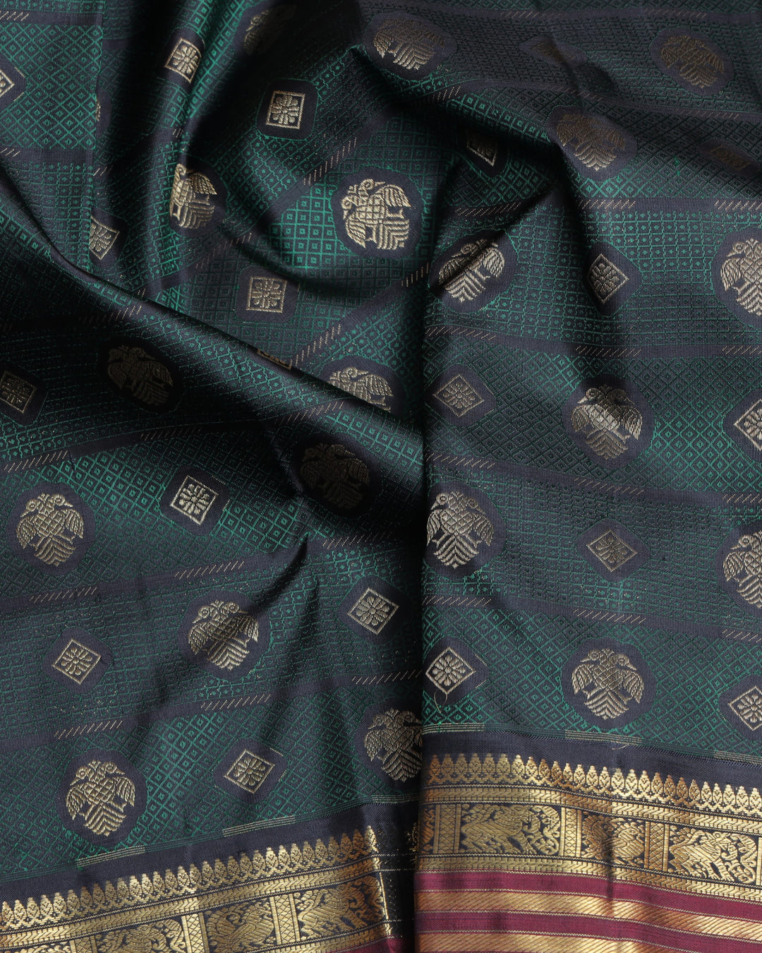 Green and Black  Kanjivaram Pure Zari Silk Saree
