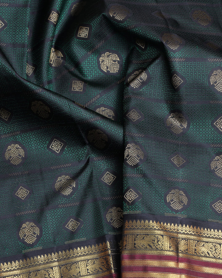 Green and Black  Kanjivaram Pure Zari Silk Saree